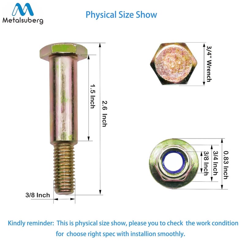 Metalsuberg طقم براغي كتف وعقدة قفل مزودة بحواف 4 قطع تناسب 1/2 بوصة وجرارات جز العشب 734-0973 738-0373 938-0373 504-01041، كاب كاديت LT1018، LT1042، LT1045 - Image 3